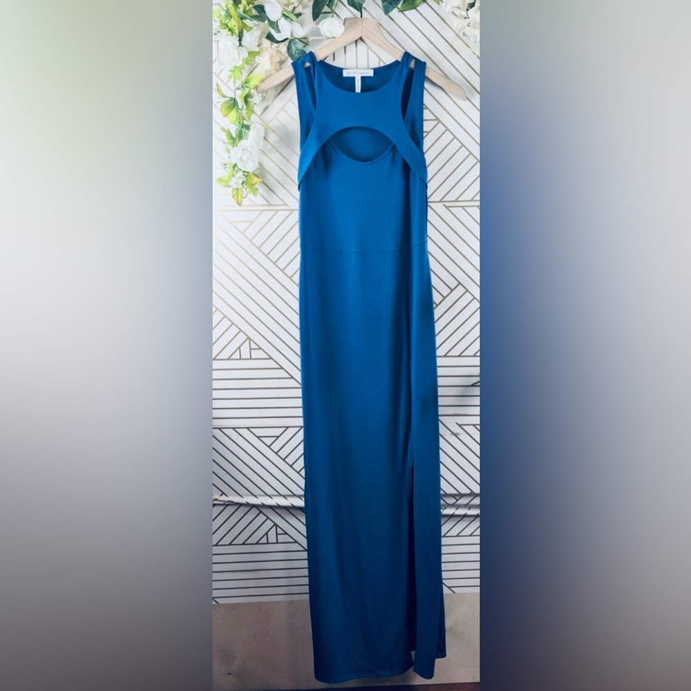 BCBGeneration Front Cutout Sleeveless Slinky Maxi Dress in “Splash” size Medium